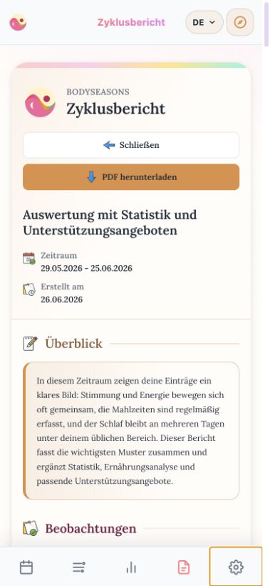 Beispiel einer persönlichen Auswertung (Smartphone-Ansicht)