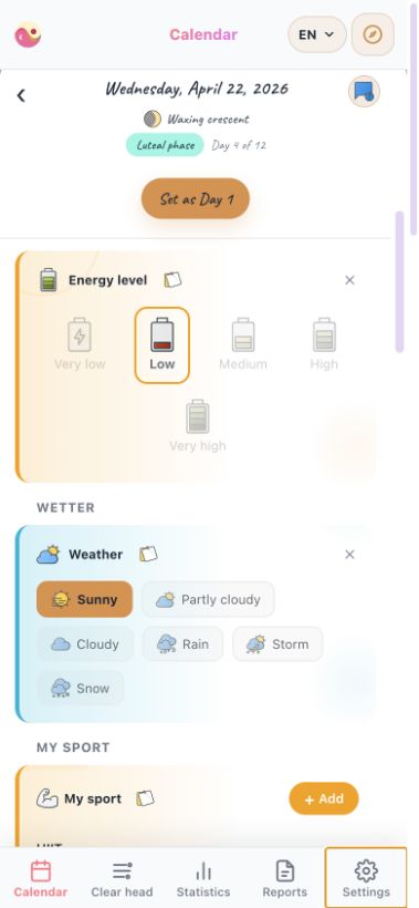Energy throughout the day (phone view)