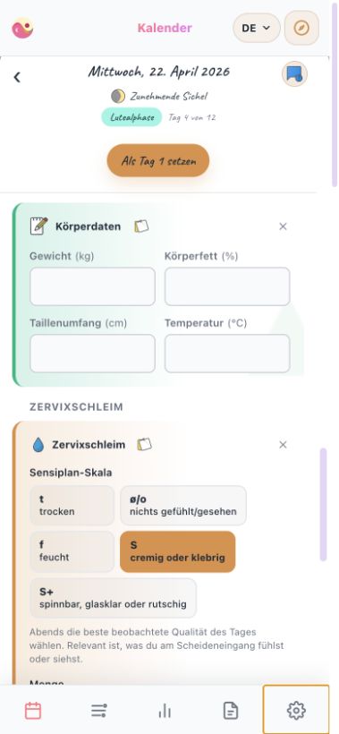 Nur das eintragen, was gerade wichtig ist (Smartphone-Ansicht)