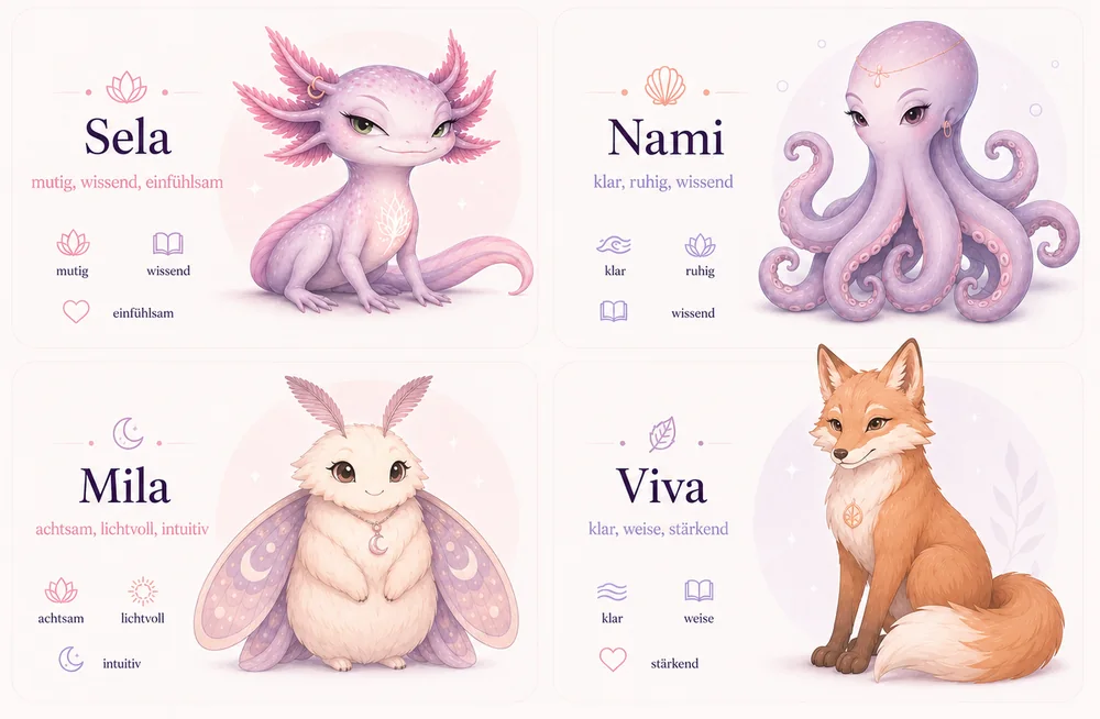 The personal companions Sela, Nami, Mila and Viva with their different qualities