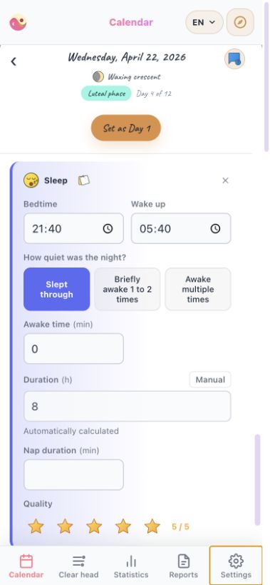 Track sleep and body data (phone view)