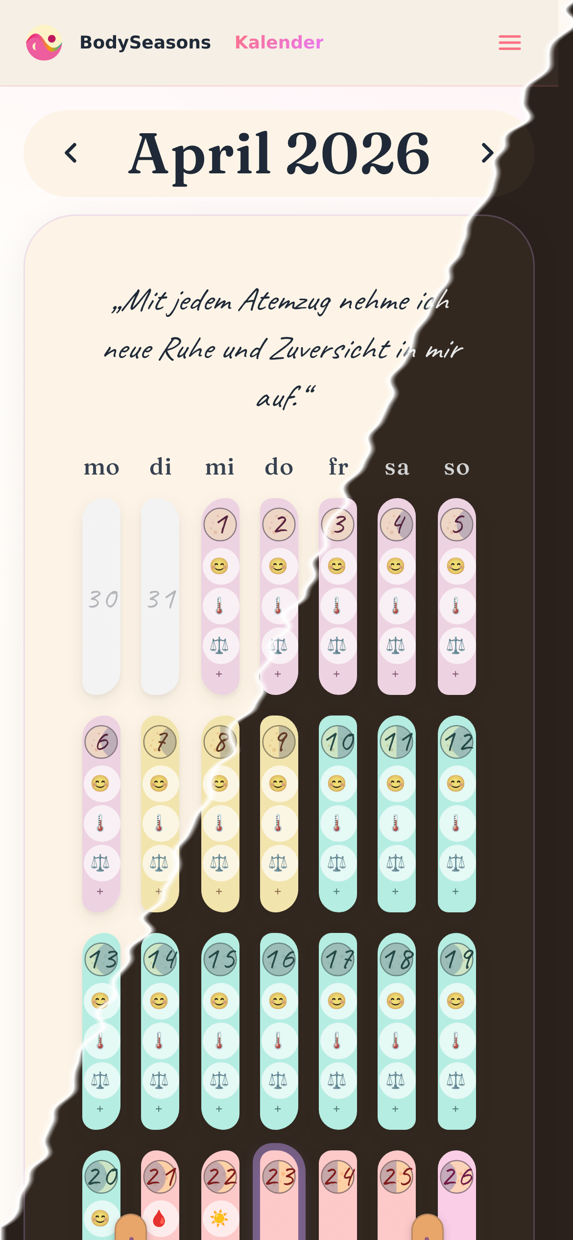 Zykluskalender (Smartphone-Ansicht)