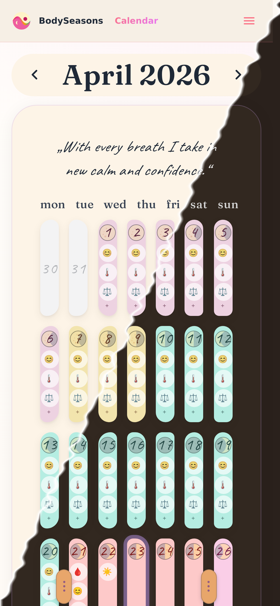 Cycle calendar (phone view)