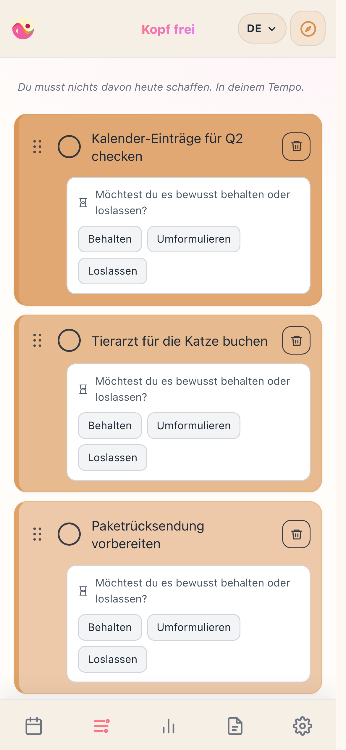 Gedanken mit der Kopf-frei-Liste entlasten (Smartphone-Ansicht)