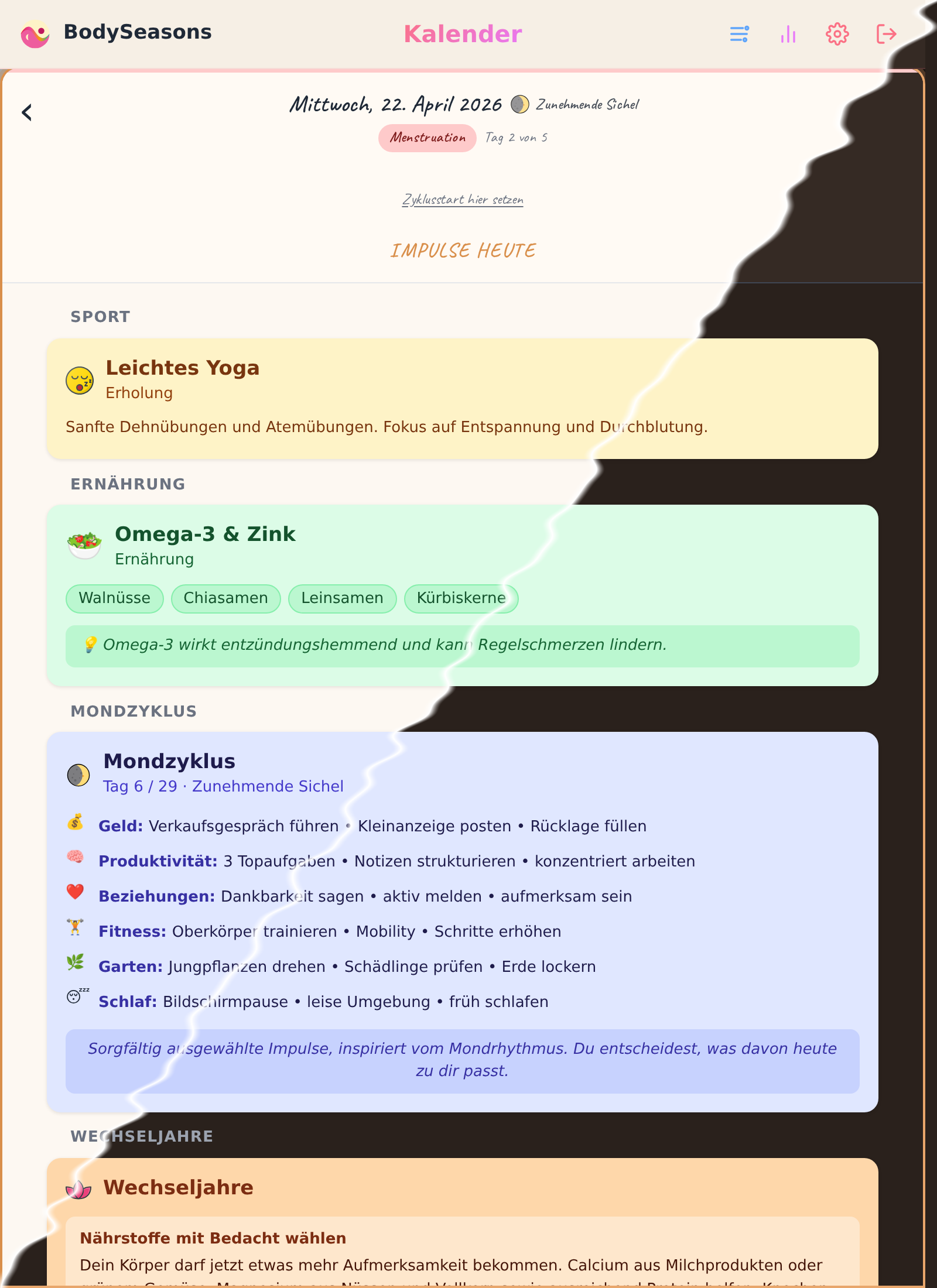 Empfehlungen & Horoskop (Desktop-Ansicht)