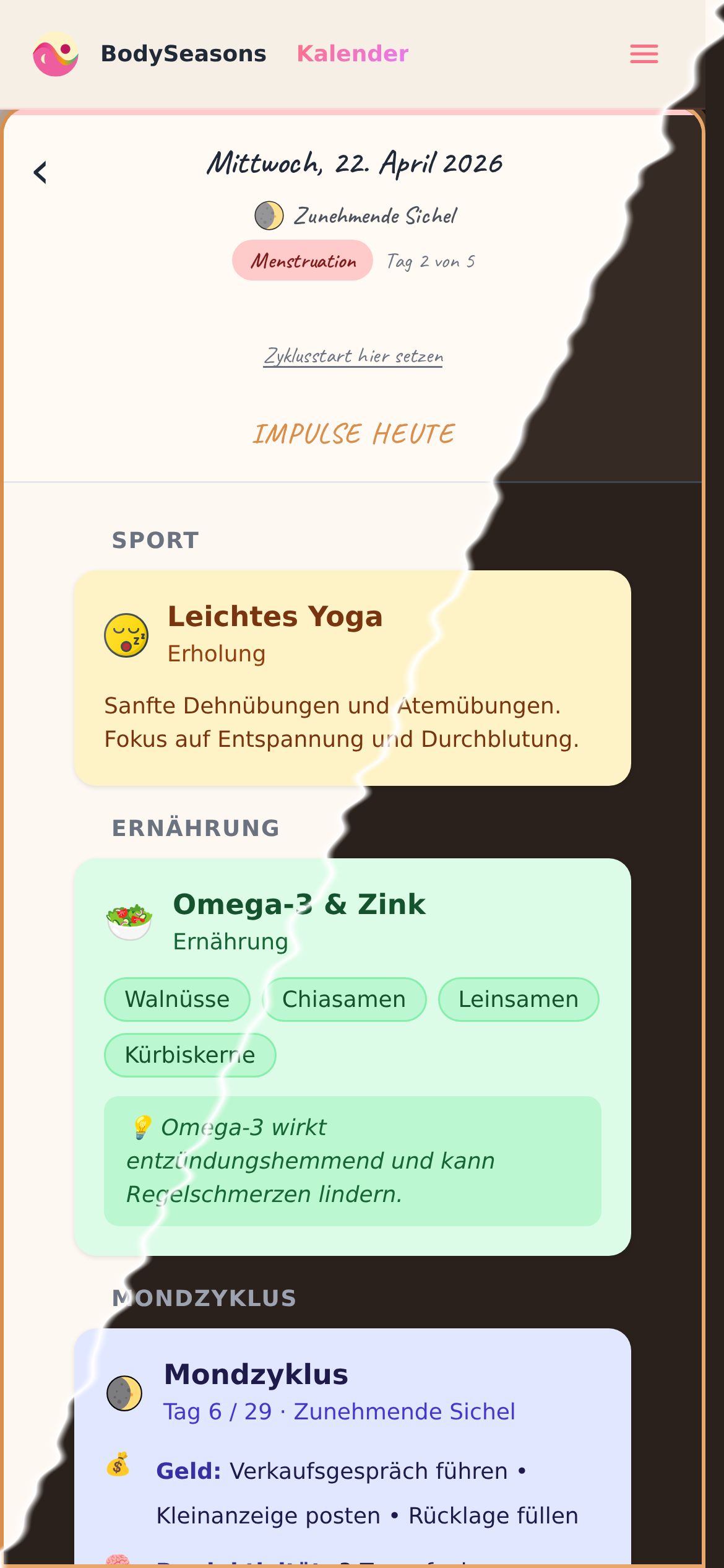 Empfehlungen & Horoskop (Smartphone-Ansicht)
