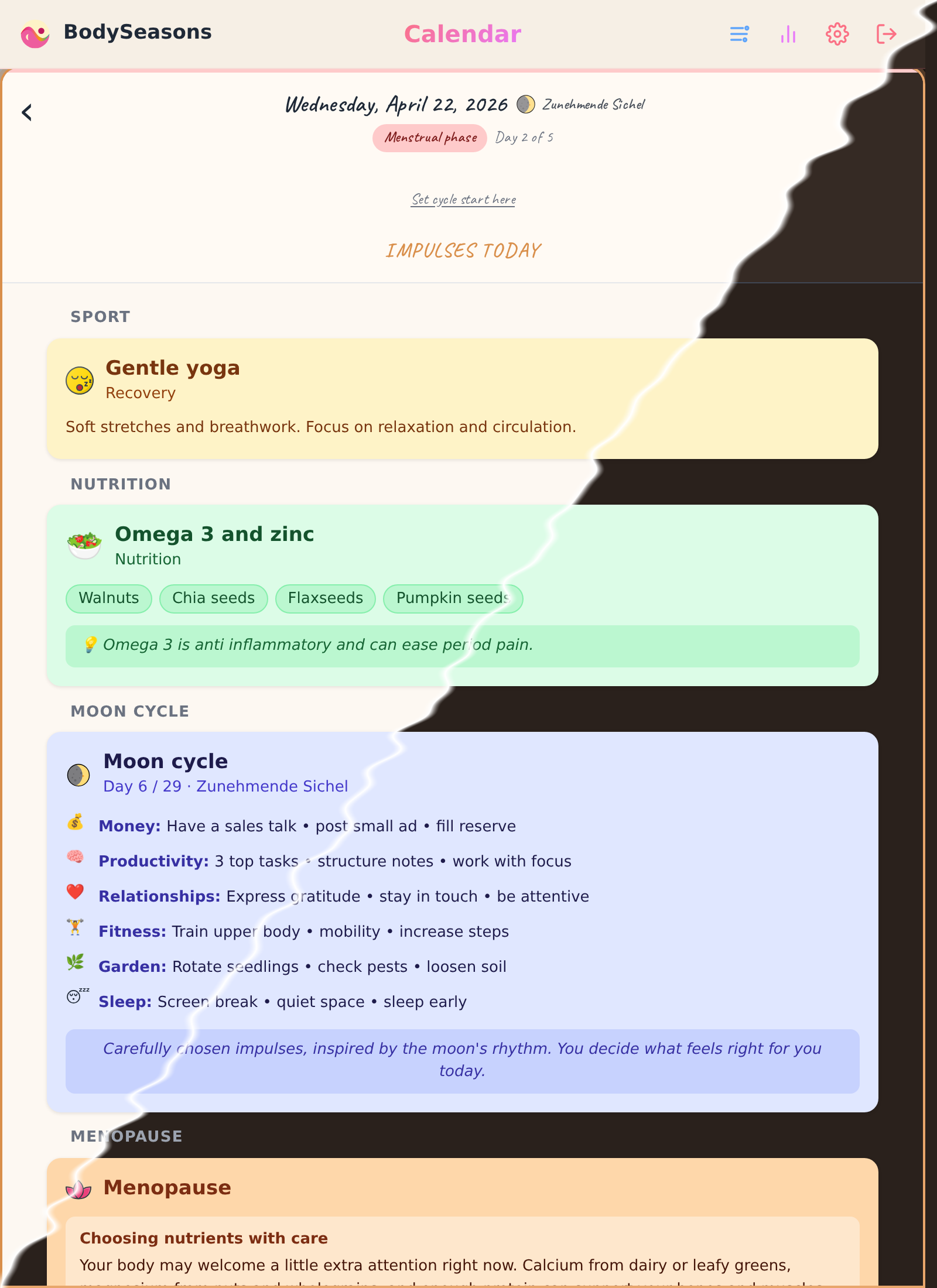 Recommendations & horoscope (desktop view)