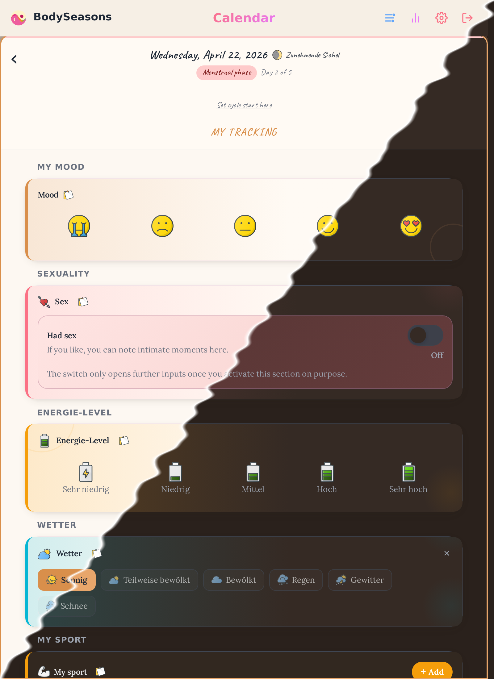 Log today (desktop view)